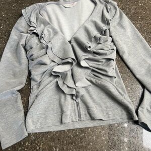 Boston Proper Sport Light Gray Ruffled Zip Size S Office Business Casual Whimsy